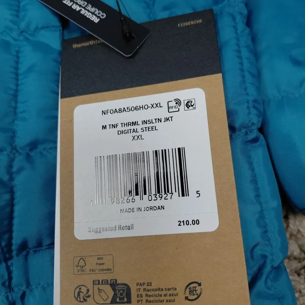 NEW The North Face Thermal Insulation Jacket Mens 2XL Digital Steel Thermoball